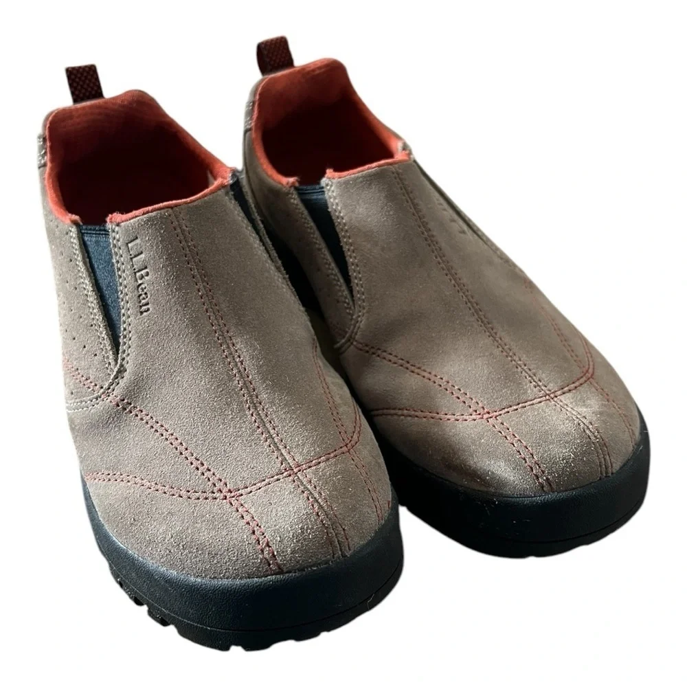 LL Bean Rugged Ridge Tan With Orange Suede Leather Loafers 287224 Size 8.5 M